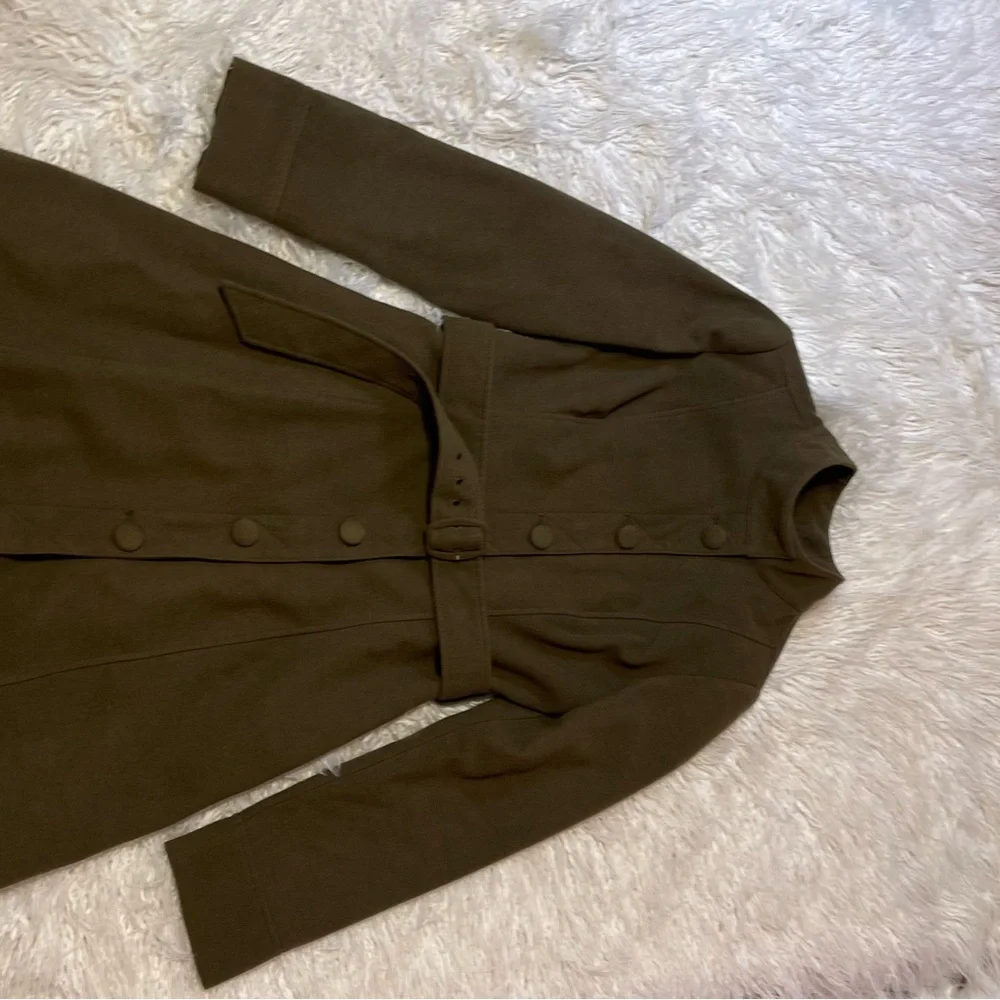 Modcloth Olive Belted High Collar Wool Coat - Picture 4 of 13